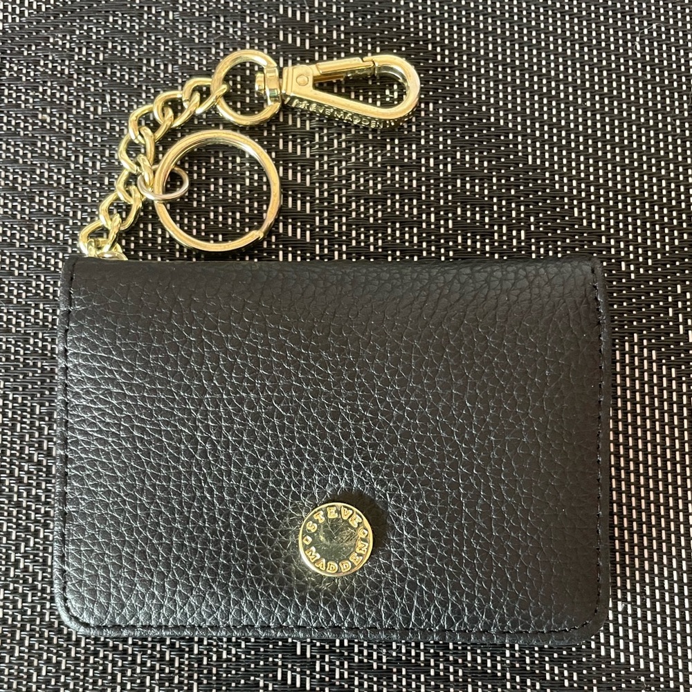 Steve Madden Bifold Wallet Keychain - Black and Gold - Leather